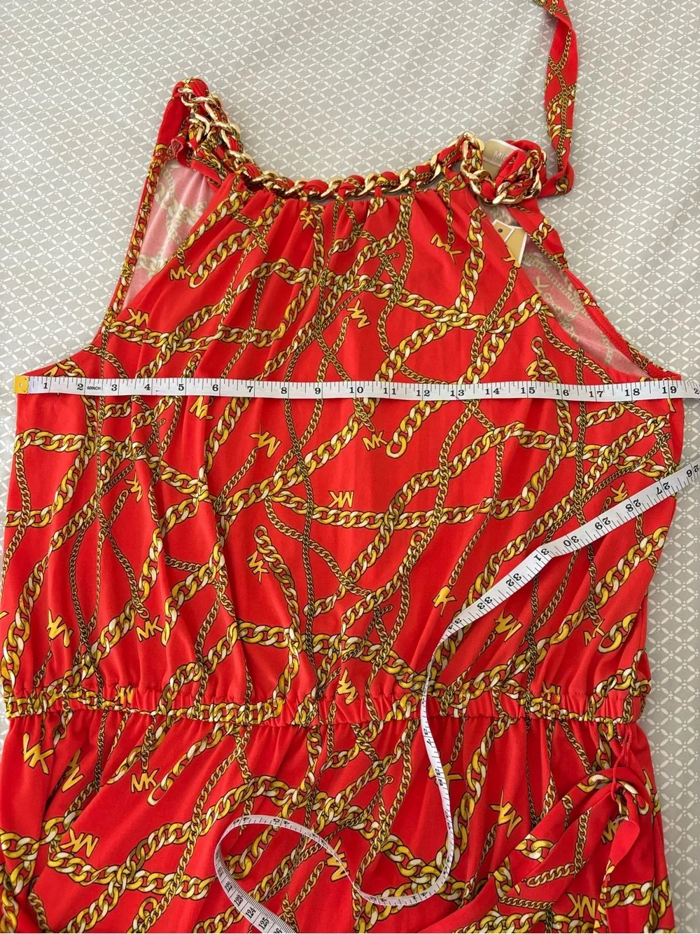 New 1X Michael Kors Orange Gold Chain Logo Midi Dress